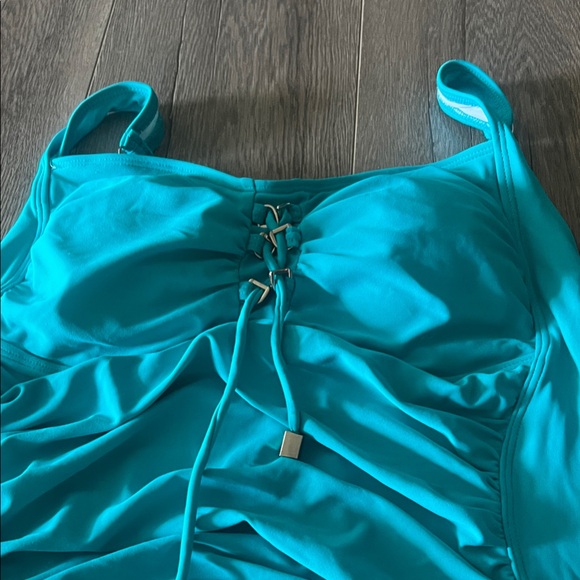 Other - Teal Lace-Up Ruched Swim Tank